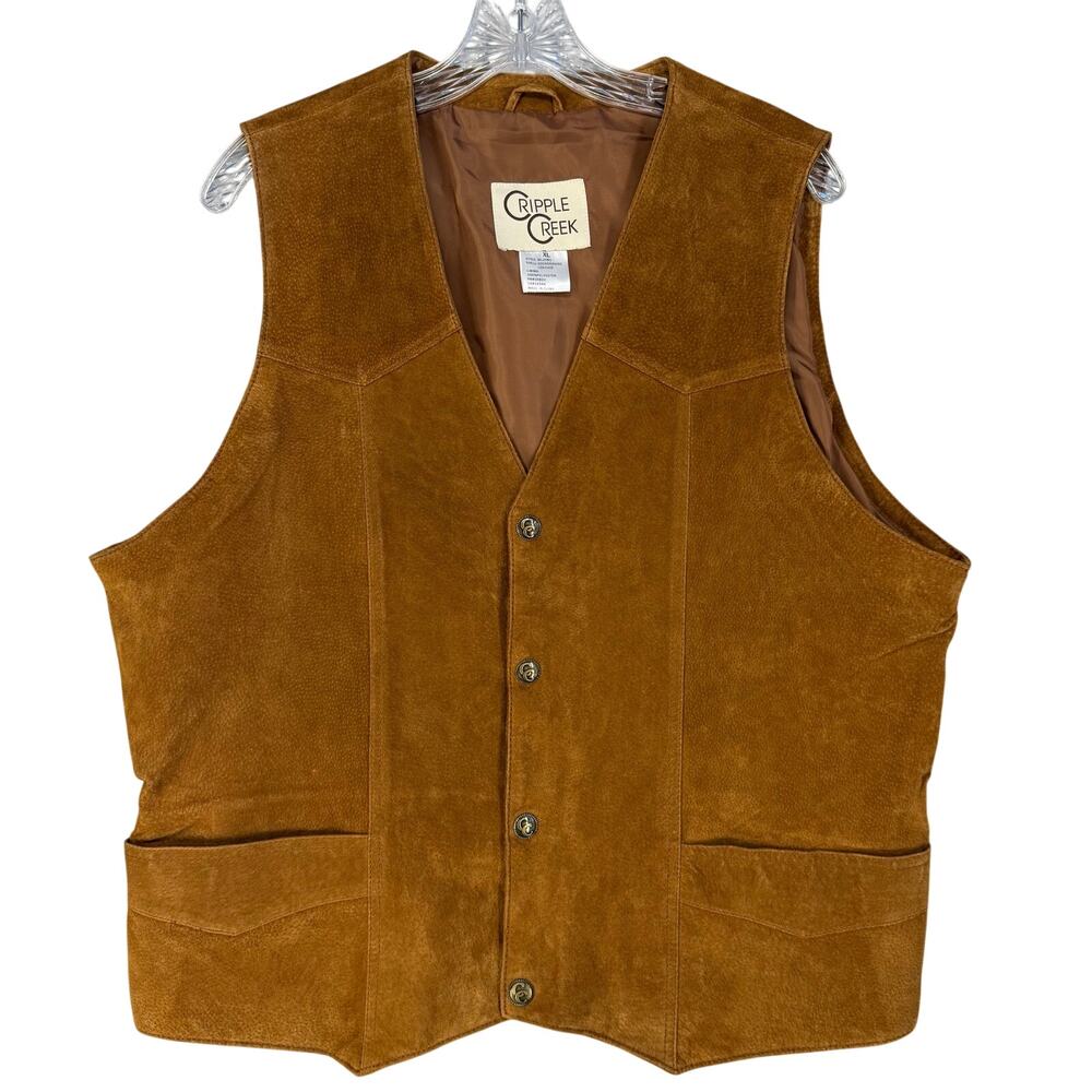 Cripple Creek Mens XL Suede Leather Vest Brown Western Cowboy Style